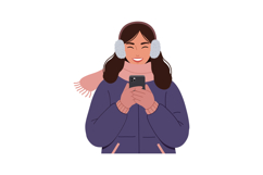 Cheerful young woman wearing a winter coat and earmuffs smil Product Image 1
