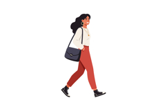 Young woman with long hair walking confidently in casual att Product Image 1