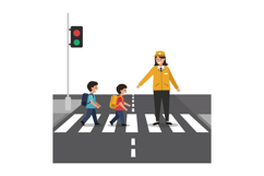 Children crossing street with a crossing guard in flat vecto Product Image 1