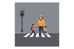 Crossing guard assisting children in flat vector illustratio Product Image 1