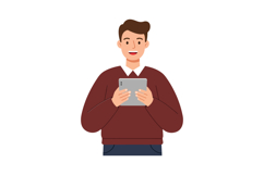 Young man smiling while holding a tablet in flat vector art Product Image 1