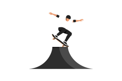 Skateboarder performing a trick on a ramp in flat vector art Product Image 1