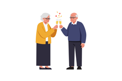Elderly couple celebrating with champagne glasses in minimal Product Image 1