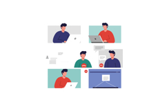 Person using laptop in different frames featuring flat vecto Product Image 1