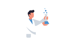 Scientist holding a flask with blue liquid in flat vector ar Product Image 1