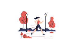 Woman jogging in a park with trees and lamps flat vector art Product Image 1