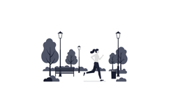 Runner in park surrounded by trees and lamp posts in flat ve Product Image 1
