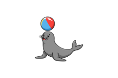 Seal balancing a colorful beach ball in flat vector illustra Product Image 1