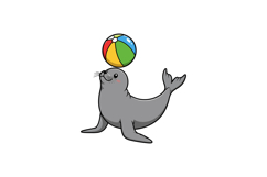 Seal balancing a colorful beach ball in flat vector illustra Product Image 1