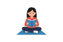 Girl sitting on mat reading book in flat vector art Product Image 1