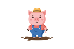 Cute cartoon pig character in flat design style vector art Product Image 1