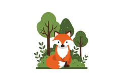 Cute orange fox character in minimal forest landscape vector Product Image 1