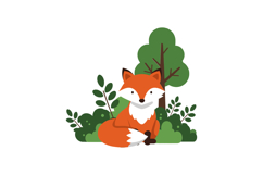 Cute orange fox resting among green bushes in flat vector ar Product Image 1