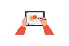 Hands holding tablet creating colorful circles in flat vecto Product Image 1