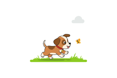 Playful puppy chasing a butterfly in flat vector art Product Image 1