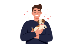 Happy man holding a cute puppy in flat vector illustration Product Image 1
