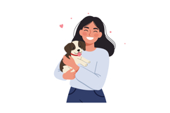 Happy woman holding a cute dog in flat vector illustration Product Image 1