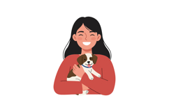 Happy woman holding a cute puppy in flat vector art Product Image 1