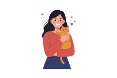 Woman holding a cat with hearts in flat vector art Product Image 1