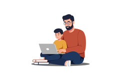 Father and son learning together in a modern flat vector art Product Image 1