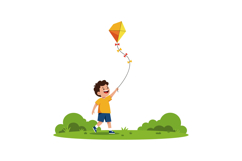 Child flying a colorful kite in a flat vector illustration Product Image 1