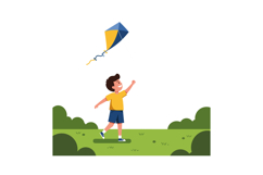 Happy child flying a colorful kite in a flat vector illustra Product Image 1