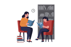 Two people reading books in a cozy room flat vector art Product Image 1