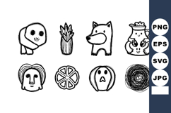 Black and white doodle style animal and nature icons hand dr Product Image 1