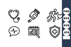 Medical health icons set for heart care running calendar and Product Image 1