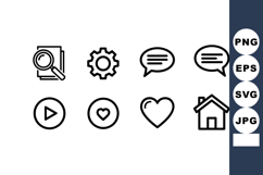 Set of simple black outline icons for search, settings, chat Product Image 1