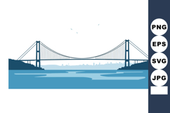 Suspension Bridge Vector Illustration with City Skyline and Product Image 1