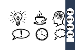 Hand Drawn Idea Lightbulb Coffee Brain Clock Thought Bubble Product Image 1