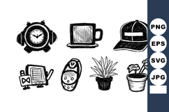 Hand-drawn black ink style vector set with clock, coffee cup Product Image 1