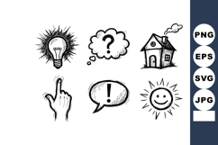 Hand-drawn vector icons lightbulb question mark house pointi Product Image 1