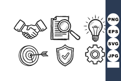 Business icons set with handshake, magnifying glass, light b Product Image 1