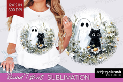 Cute Ghost Round Tshirt Background - Spooky Halloween PNG Product Image 1