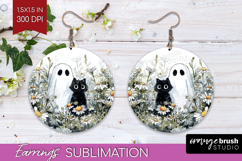 Cute Ghost Round Earrings - Spooky Halloween PNG Sublimation Product Image 1