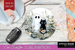 Cute Ghost Car Coaster - Spooky Halloween Coaster PNG Product Image 1