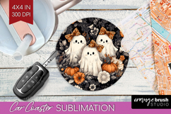 Cute Ghost Car Coaster - Spooky Halloween Coaster PNG Product Image 1
