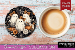 Cute Ghost Round Coaster - Spooky Halloween Coaster PNG Product Image 1
