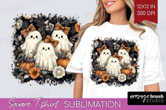 Cute Ghost Square Tshirt Background - Spooky Halloween PNG Product Image 1