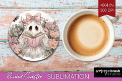 Cute Ghost Round Coaster - Spooky Halloween Coaster PNG Product Image 1