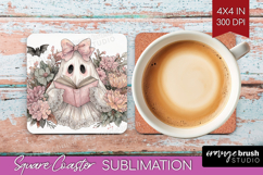 Cute Ghost Square Coaster - Spooky Halloween Coaster PNG Product Image 1