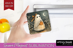 Cute Ghost Magnet Sublimation - Spooky Halloween Square PNG Product Image 1