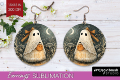 Cute Ghost Round Earrings - Spooky Halloween PNG Sublimation Product Image 1