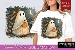 Cute Ghost Square Tshirt Background - Spooky Halloween PNG Product Image 1
