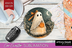 Cute Ghost Car Coaster - Spooky Halloween Coaster PNG Product Image 1