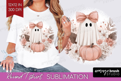 Cute Ghost Round Tshirt Background - Spooky Halloween PNG Product Image 1