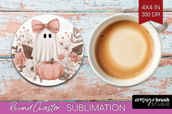 Cute Ghost Round Coaster - Spooky Halloween Coaster PNG Product Image 1