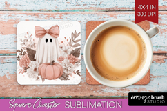 Cute Ghost Square Coaster - Spooky Halloween Coaster PNG Product Image 1